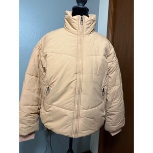 DOKOTOO Puffer Jacket Tan Full Zip Stand Collar Quilted Women's Size M